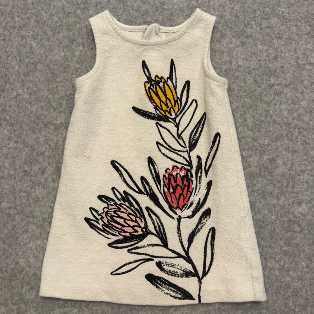 Genuine Kids OshKosh Toddler Girls Cream Floral Textured Shift Dress Size 2T